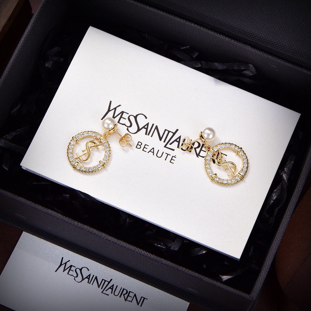18K Saint Laurent YSL Circle Diamonds Earrings