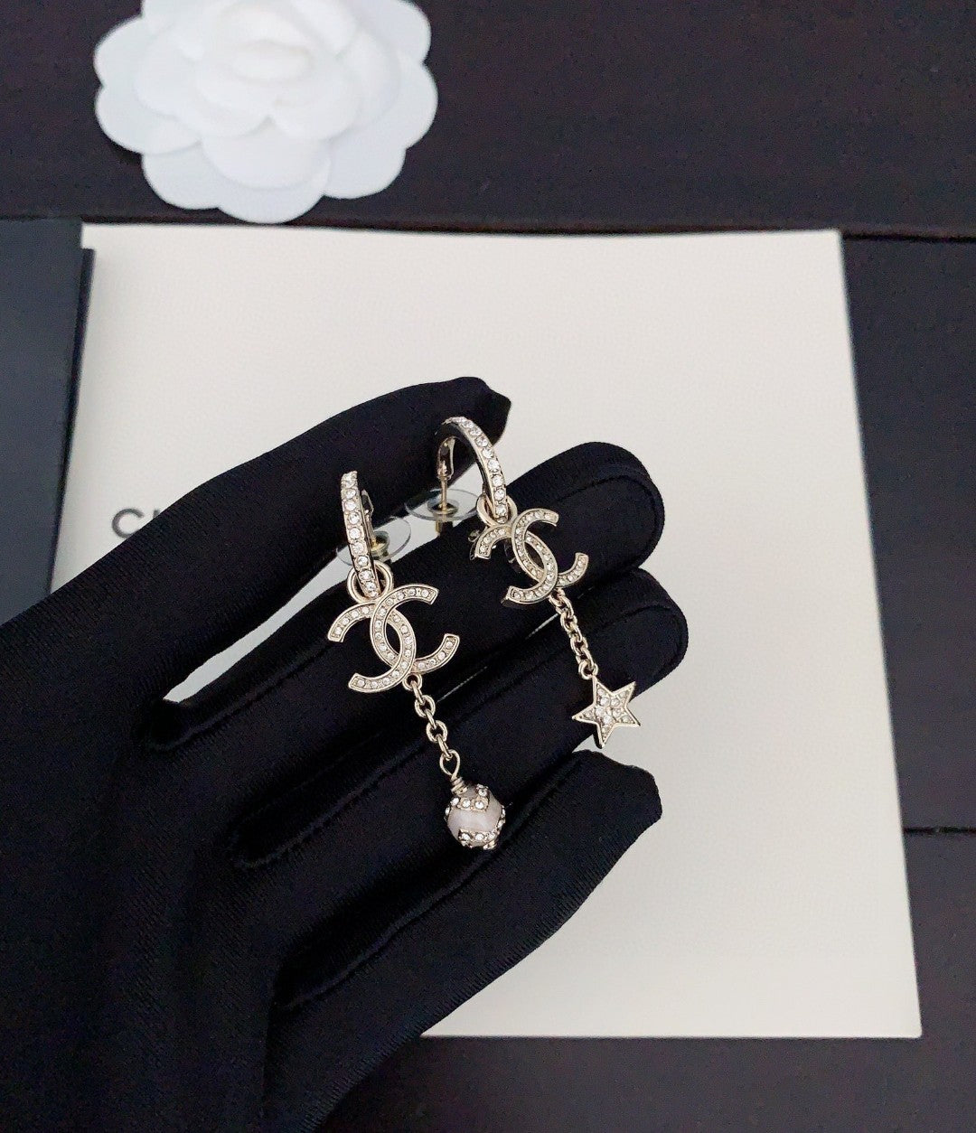 18K Chanel Pearl Long Pendant Earrings