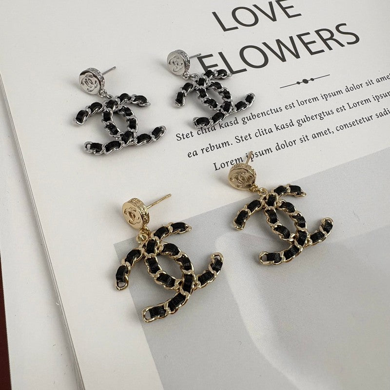 18K Chanel Leather Gold Earrings