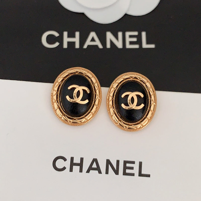 18K Chanel Oval Leather Earrings