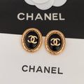 18K Chanel Oval Leather Earrings