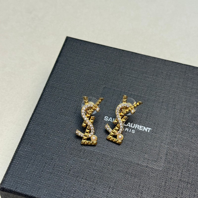 18K Saint Laurent YSL Gold Diamond Earrings