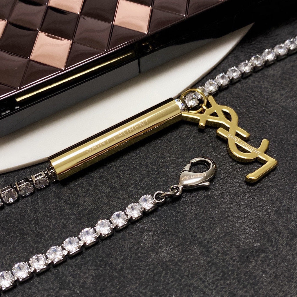 18K Saint Laurent YSL Chain Diamond Necklace