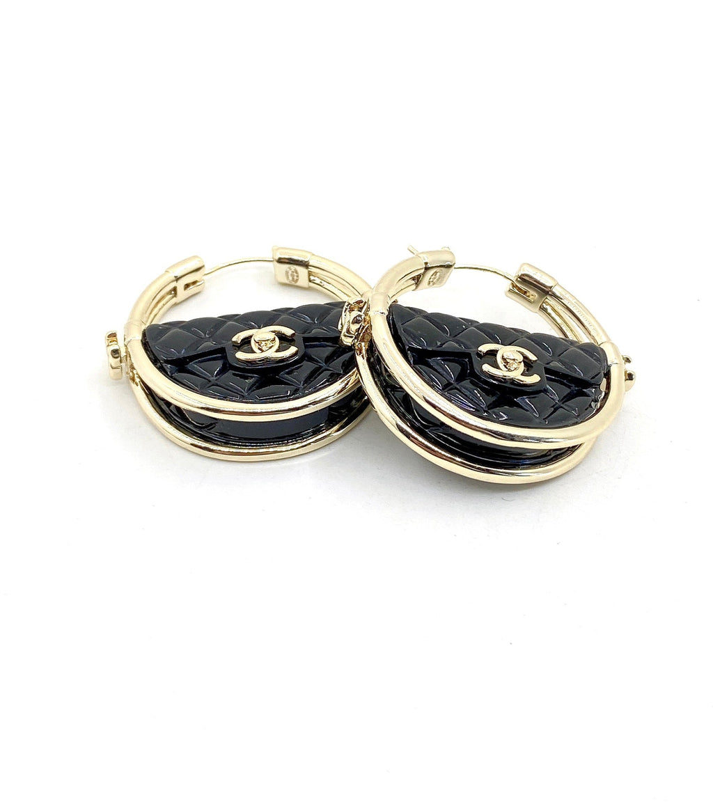18K Chanel Black Bag Earrings