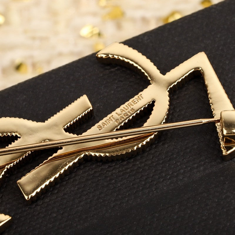 18K Saint Laurent YSL Stripe Gold Brooch