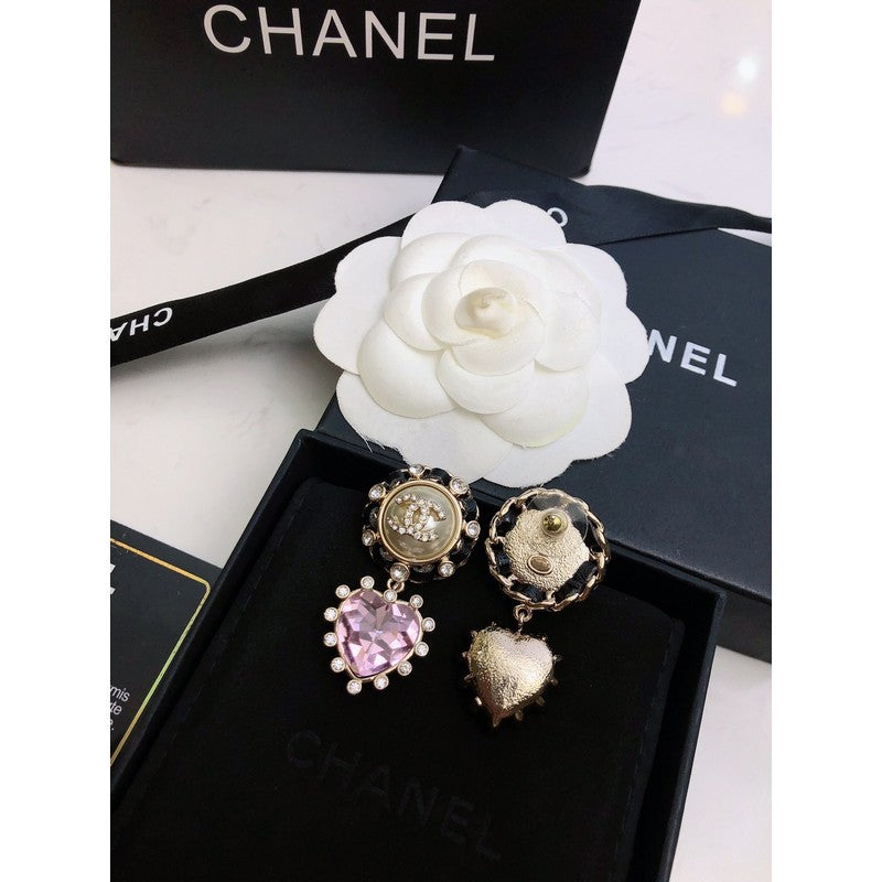18K Chanel Heart Pink Crystal Earrings