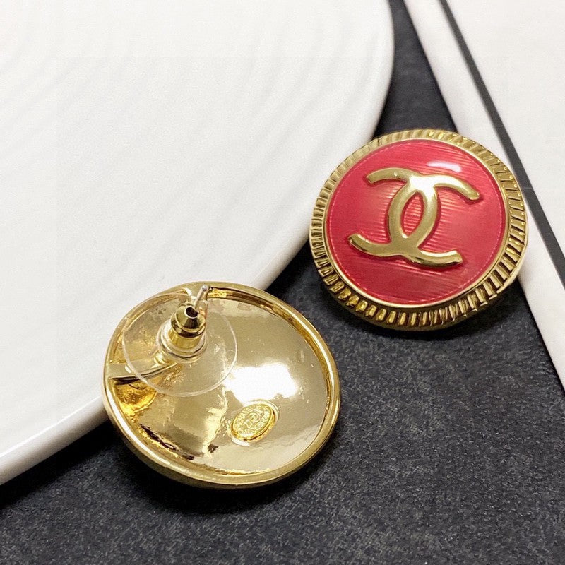18K Chanel Pink Round Earrings