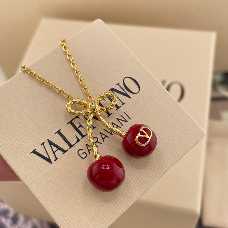18K Valentino VLogo Red Cherry Gold Necklace