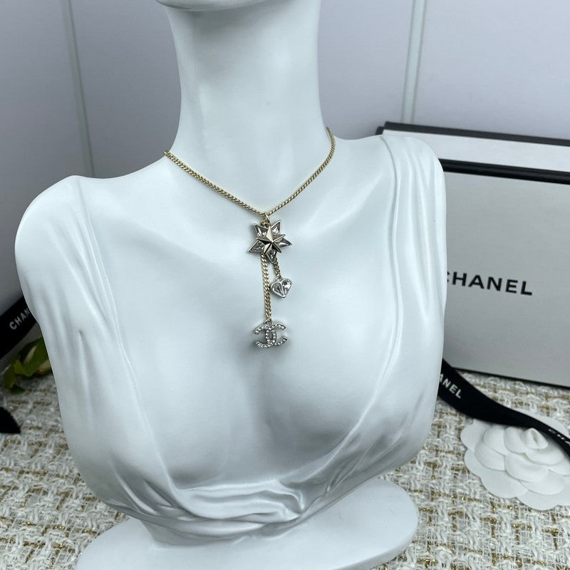 18K Chanel Heart & Star Crystal Necklace