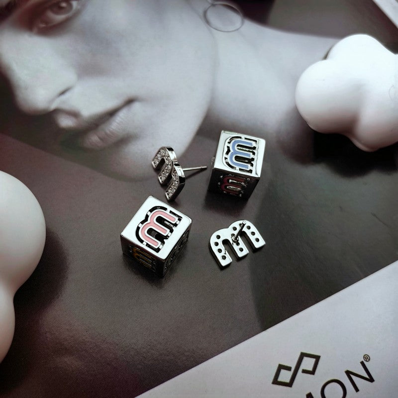 18K Miu Miu Green & Yellow Cube Earrings