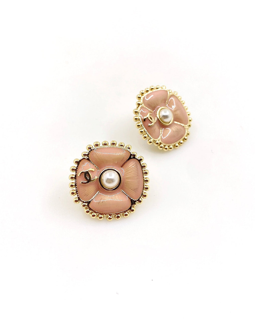 18K Chanel Pink Pearl Earrings
