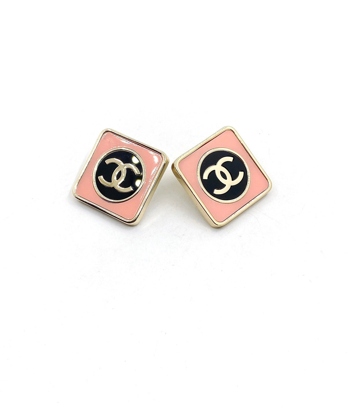 18K Chanel Square Pink Earrings