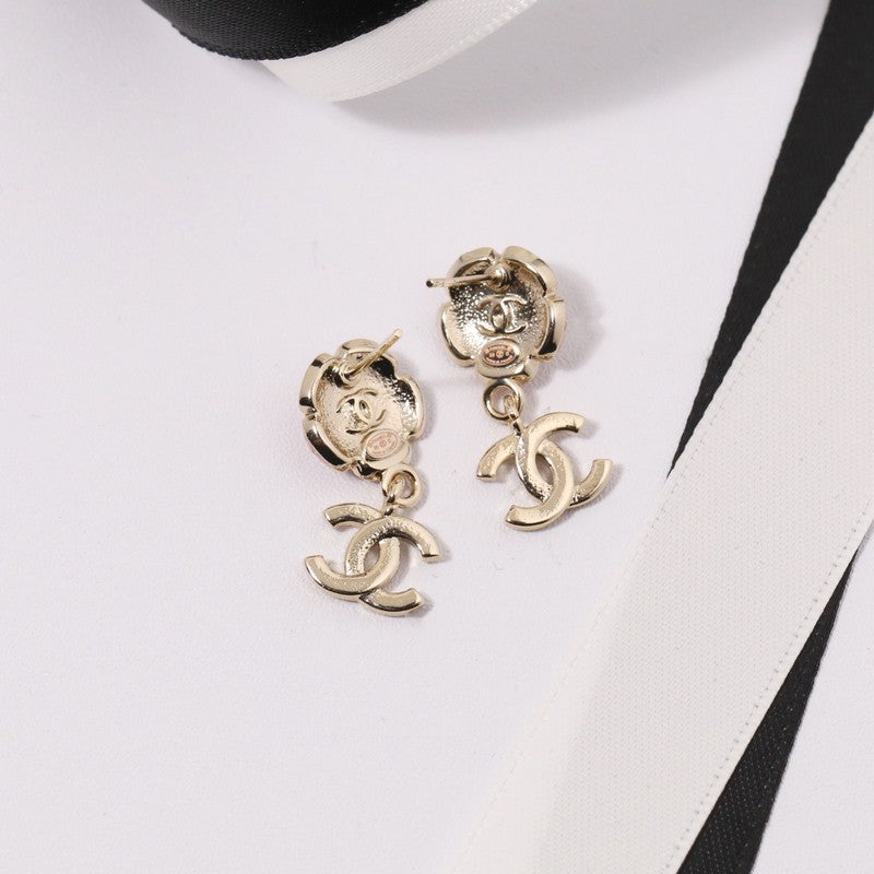 18K Chanel Black & Pink Camellia Diamond Earrings