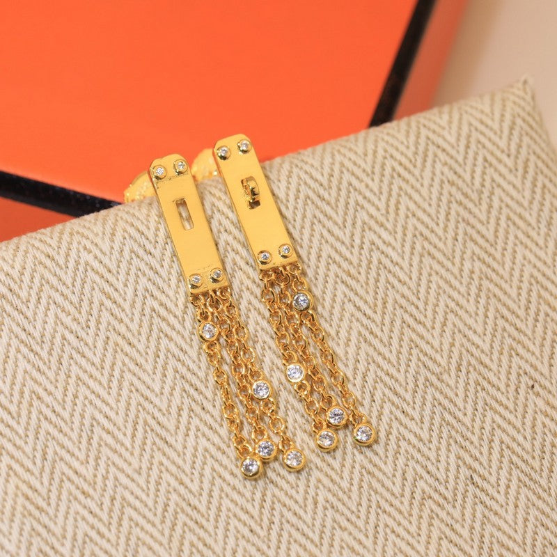 18K Hermès Diamond Kelly Gavroche Earrings