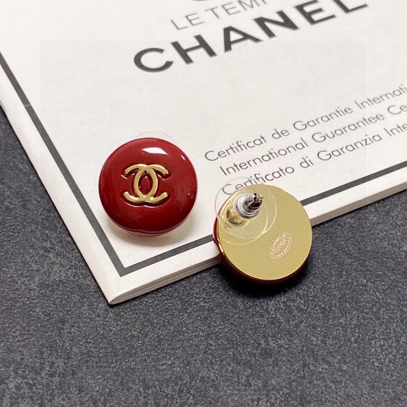 18K Chanel Wine Red Round Earrings