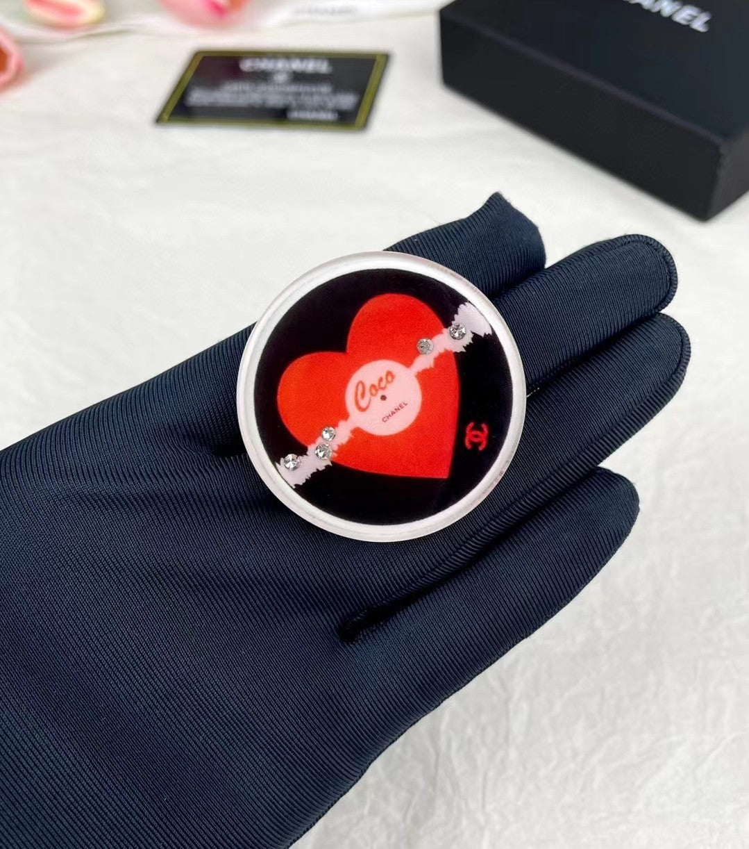 18K Chanel Red Heart Resin Brooch