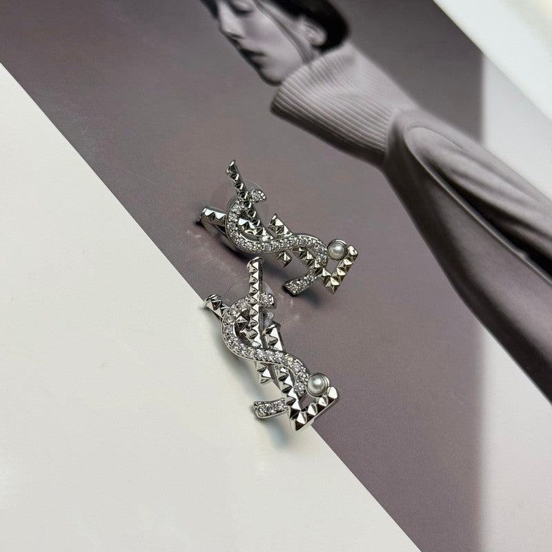 18K Saint Laurent YSL Gold Diamond Earrings