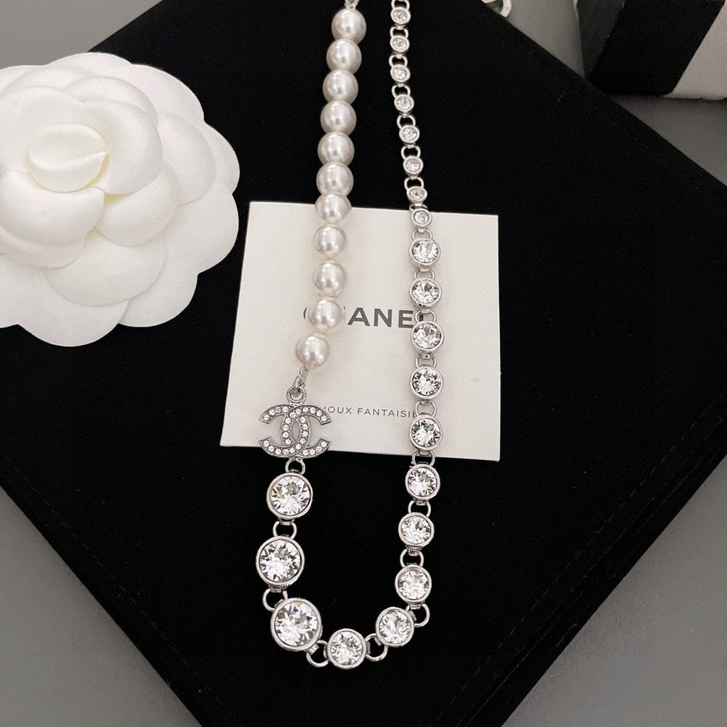 18K Chanel Pearls Crystals Necklace