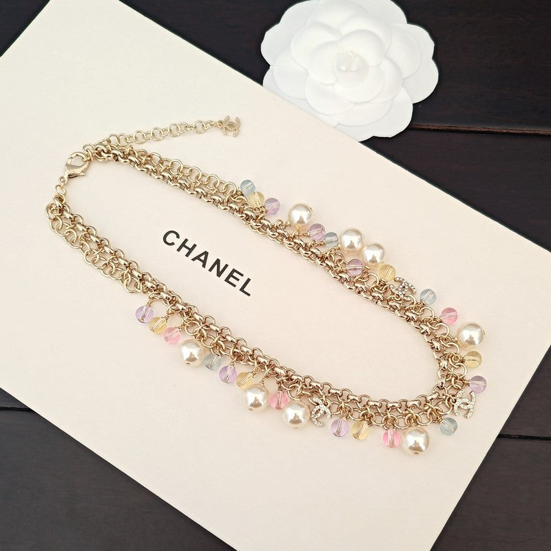 18K Chanel Pink Crystal Chain Links Necklace