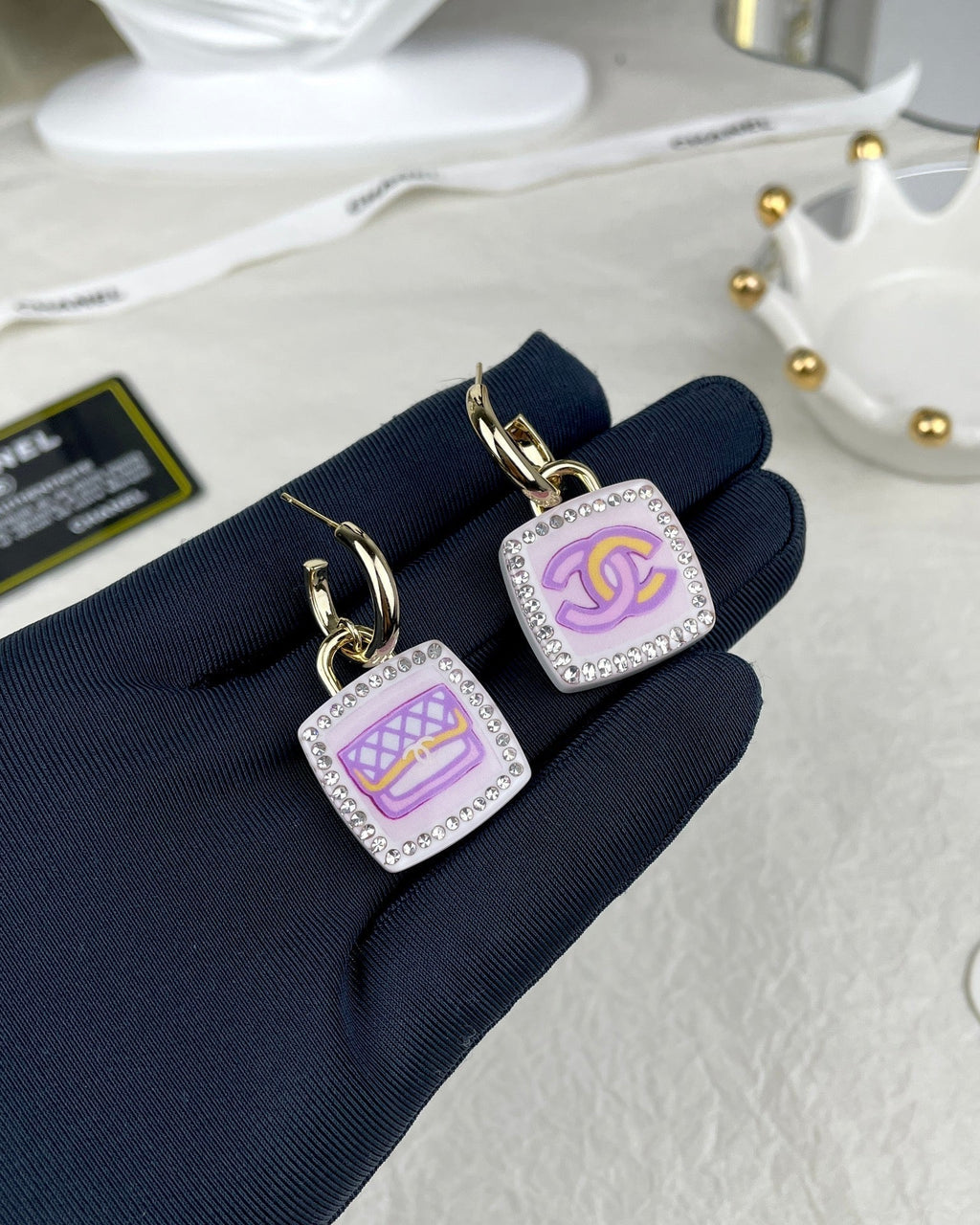 18K Chanel Pink Bottle Earrings