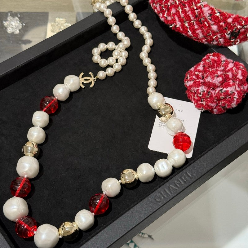 18K Chanel Red Crystal Pearl Necklace