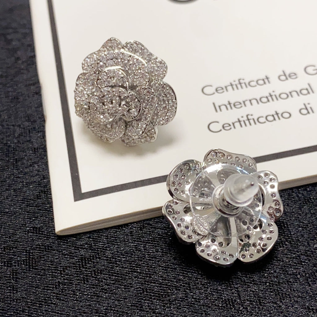 18K Chanel Camellia Diamond Earrings
