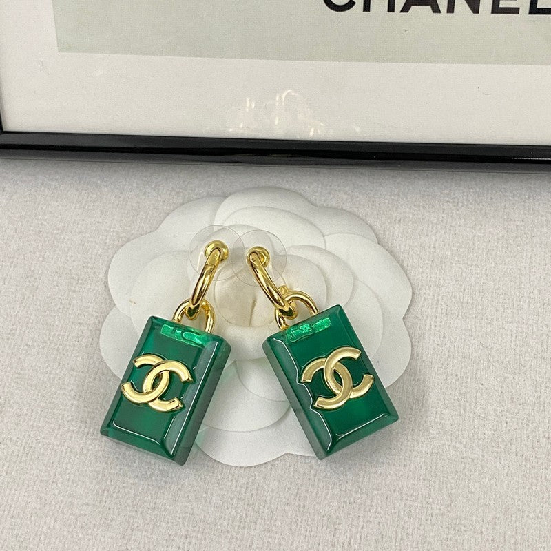 18K Chanel Green Perfume Bottle Earrings