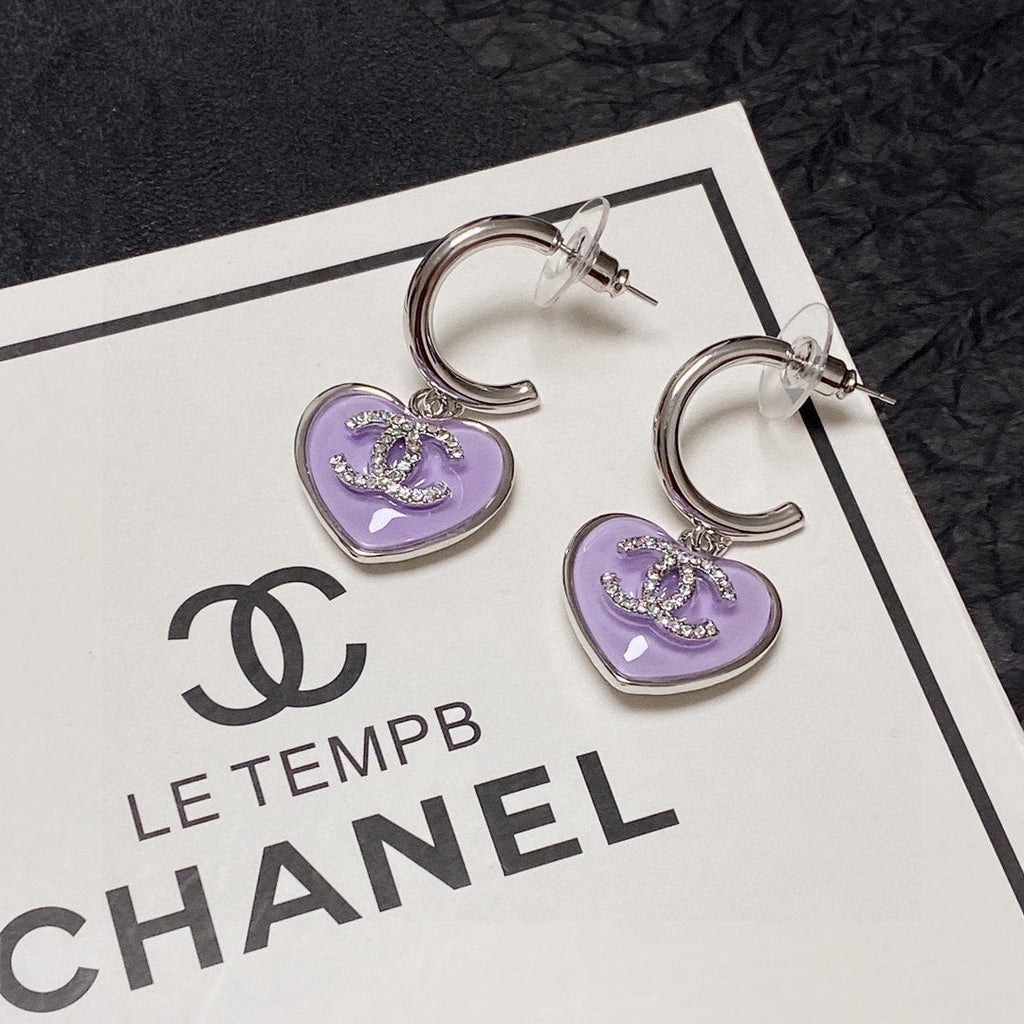18K Chanel Purple Heart Earrings