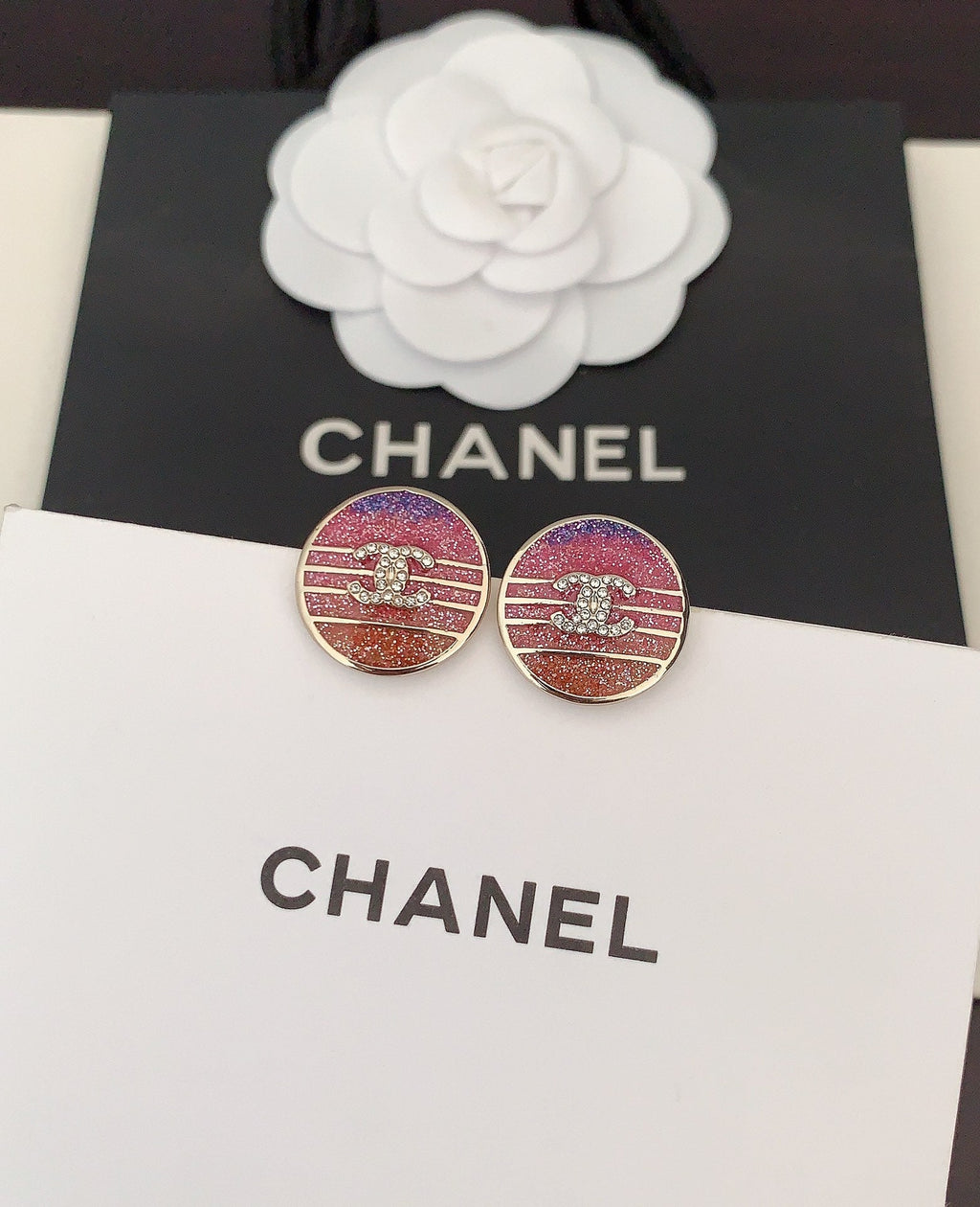 18K Chanel Pink Crystals Earrings