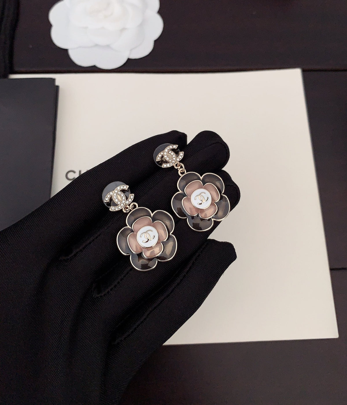 18K Chanel Flower Pendant Earrings