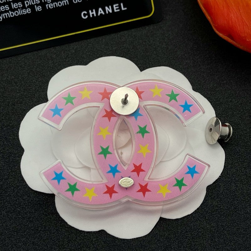 18K Chanel Pink & Black Star Brooch