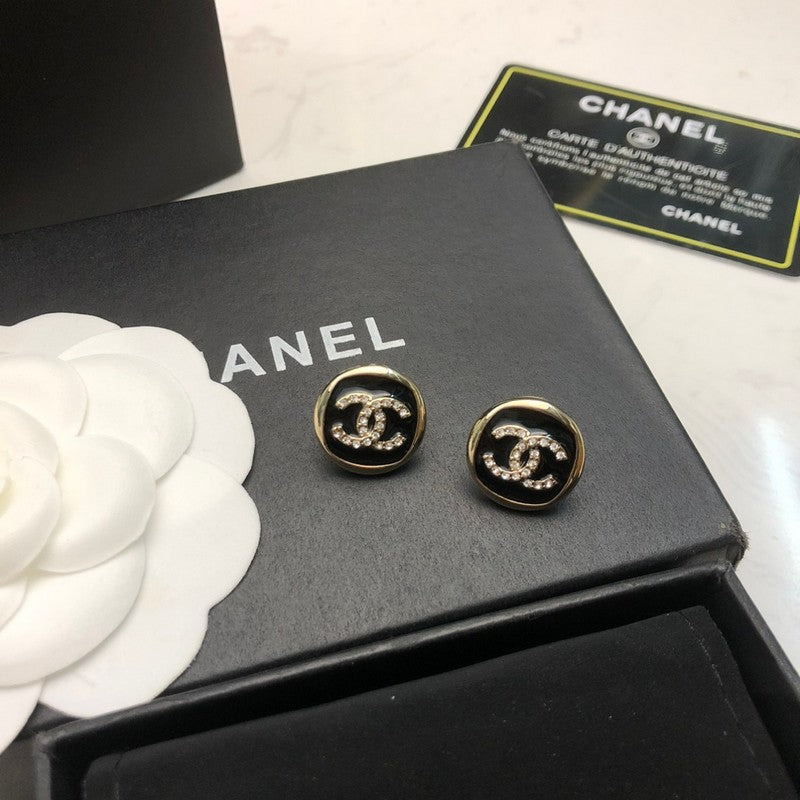 18K Chanel Black & White Diamond Gold Earrings