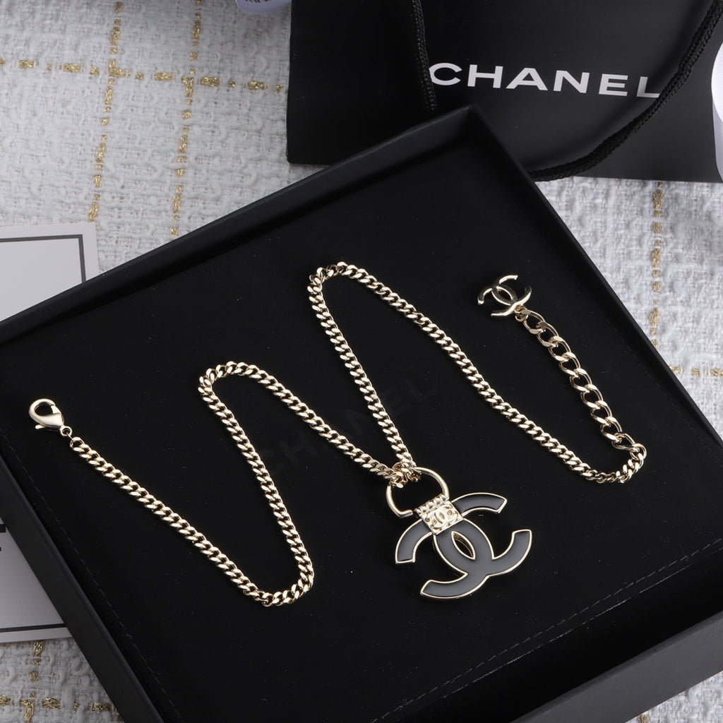 18K Chanel Black Resin Logo Necklace