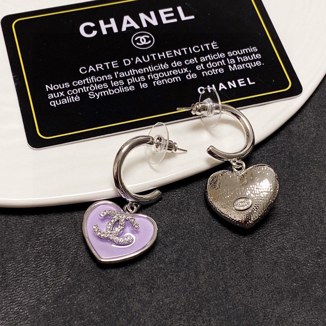 18K Chanel Purple Heart Earrings