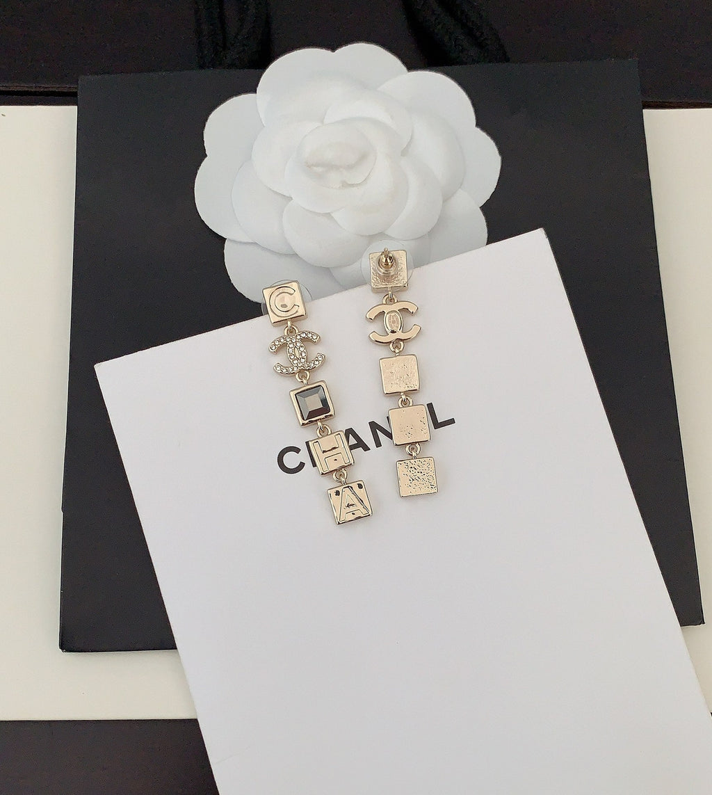 18K Chanel Crystals Long Earrings