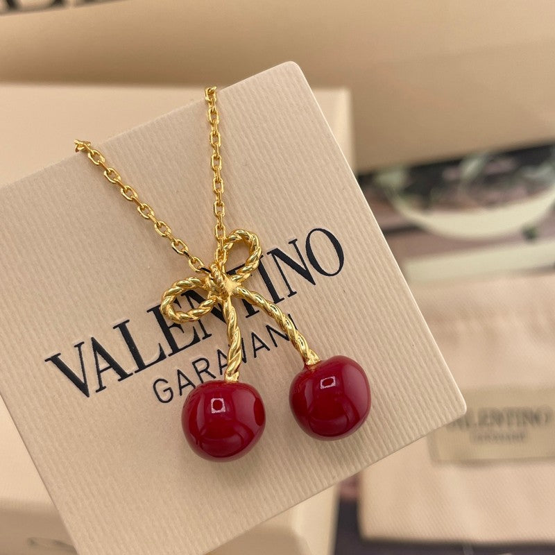 18K Valentino VLogo Red Cherry Gold Necklace