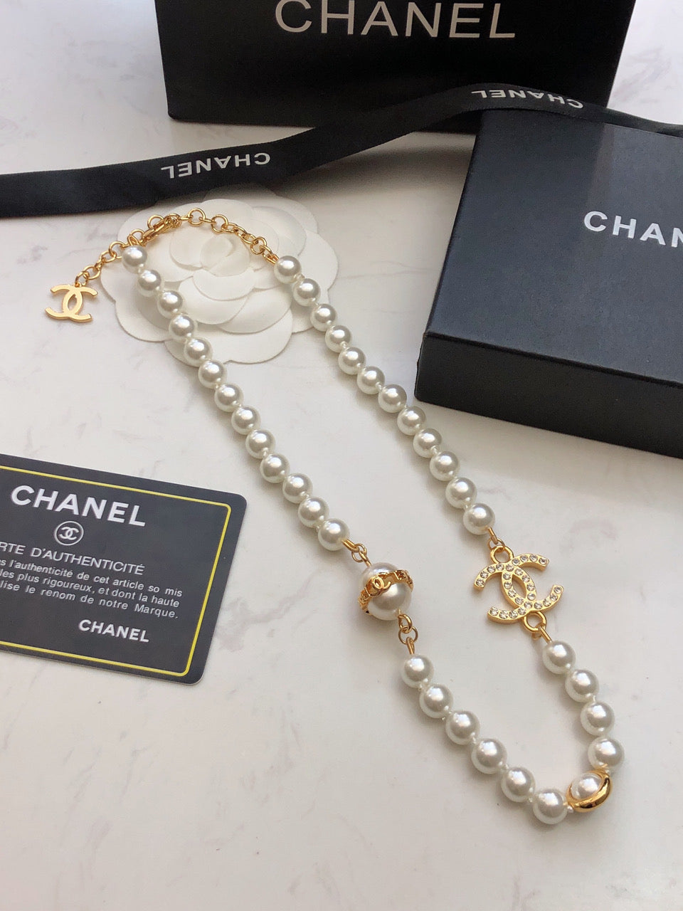 18K Chanel Pearl Chain Necklace