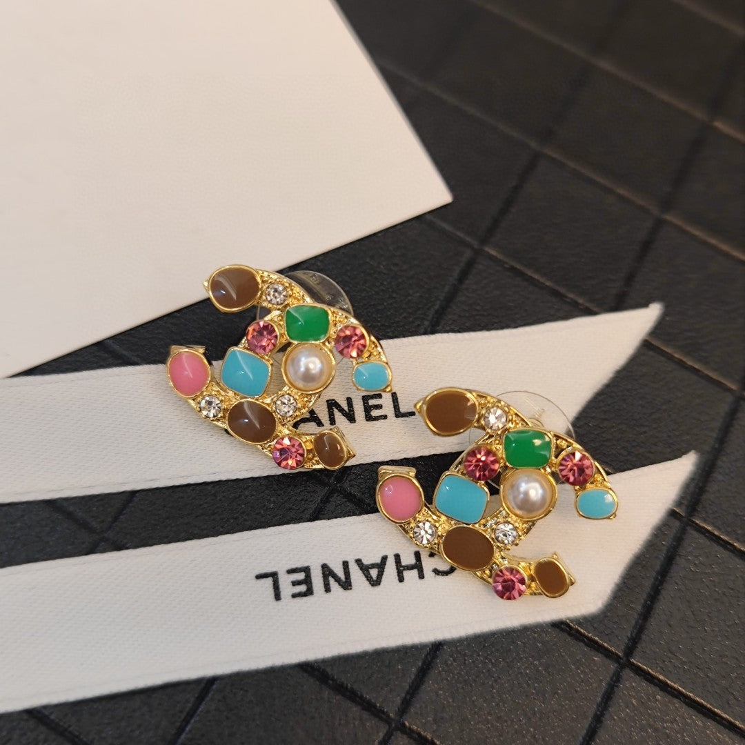 18K Chanel Multi-Color Crystals Earrings