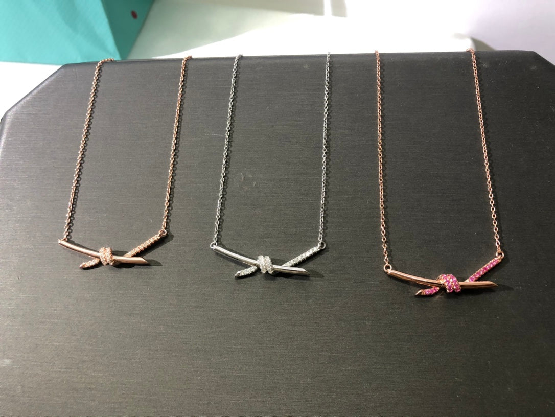18K Tiffany & Co. Knot Pendant Diamond Necklace