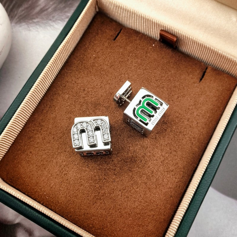 18K Miu Miu Green & Yellow Cube Earrings
