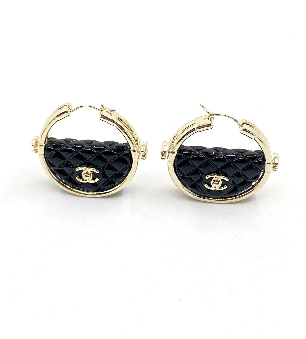 18K Chanel Black Bag Earrings