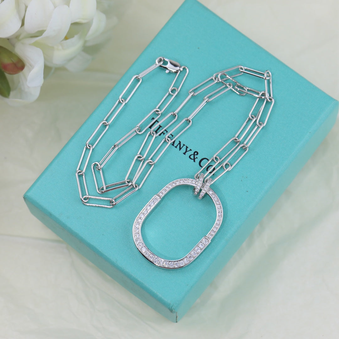 18K Tiffany & Co. Lock Pendant Pave Diamonds Necklace