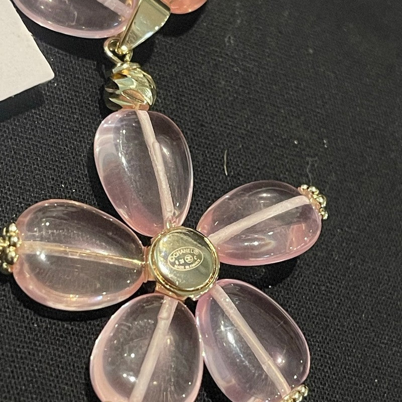18K Chanel 26C Pink Crystal Flower Necklace