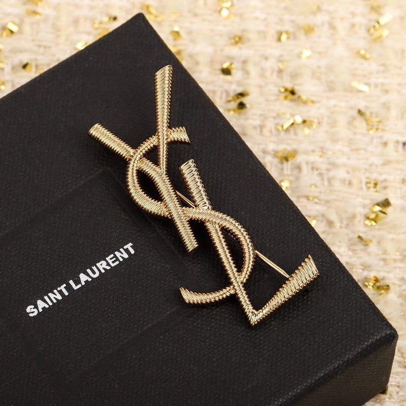 18K Saint Laurent YSL Stripe Gold Brooch