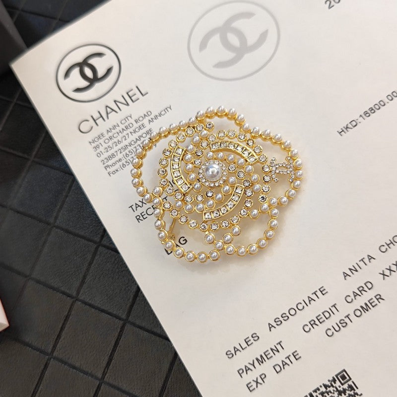 18K Chanel Camellia Pearl Brooch