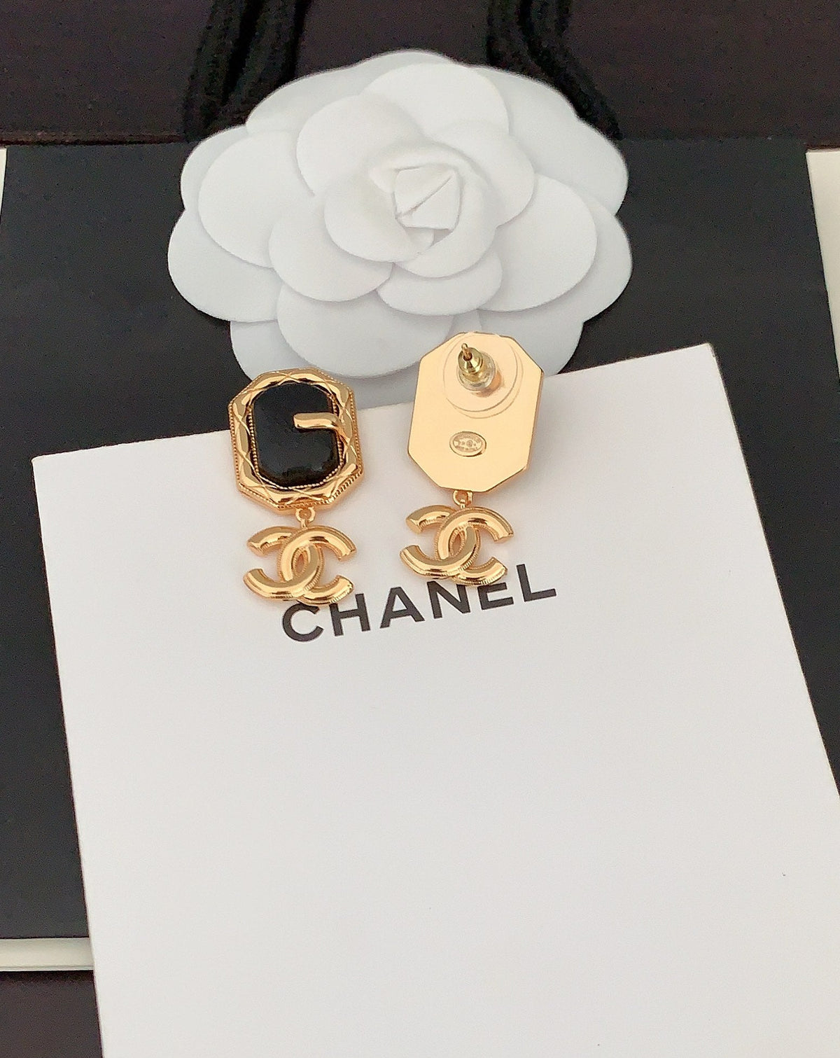 18K Chanel Pendant Leather Earrings