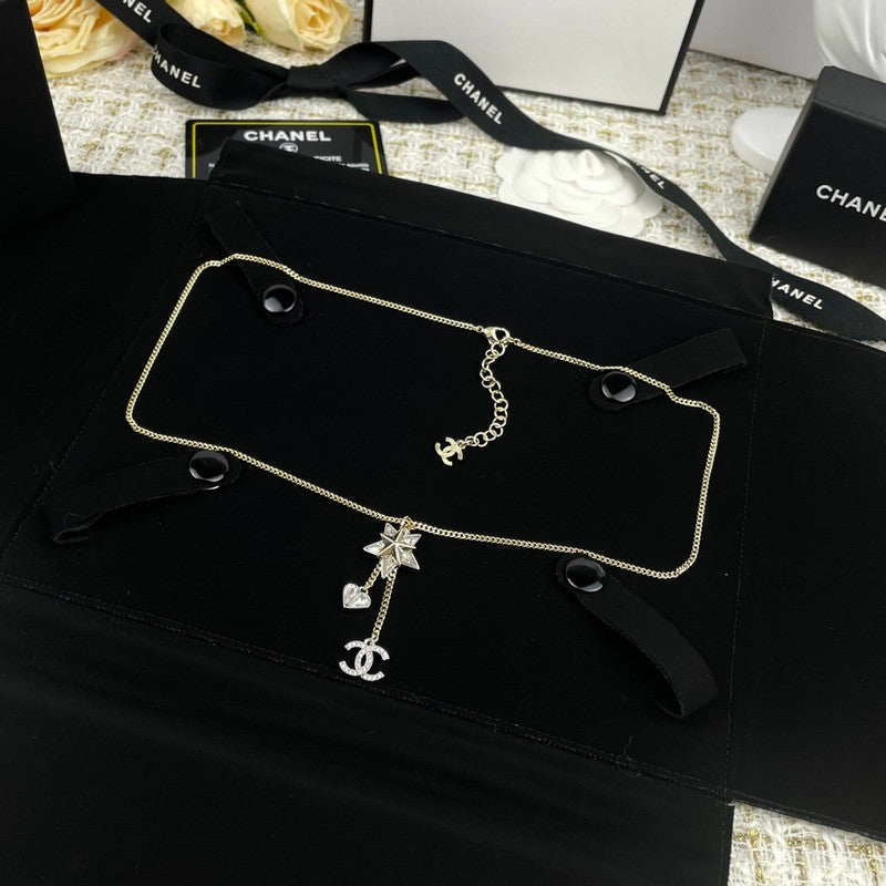 18K Chanel Heart & Star Crystal Necklace
