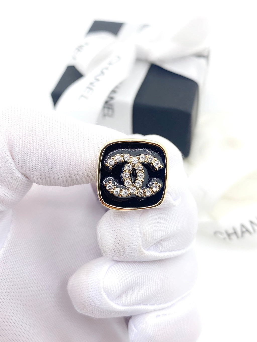 18K Chanel Square Resin Diamond Earrings