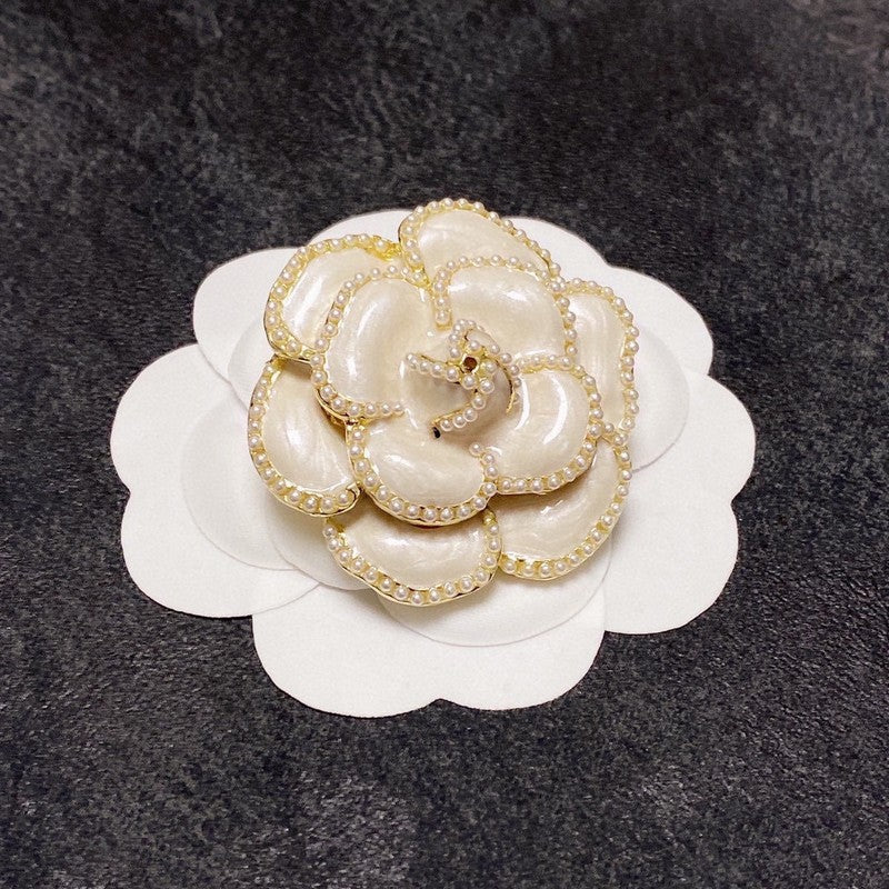 18K Chanel Camellia Black & White Brooch