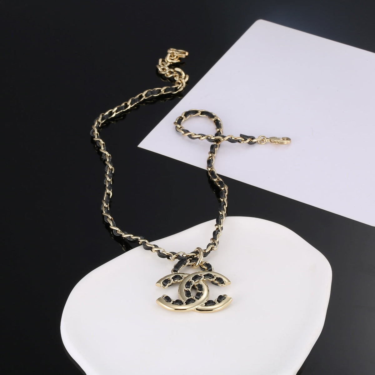 18K Chanel Strass Leather Necklace